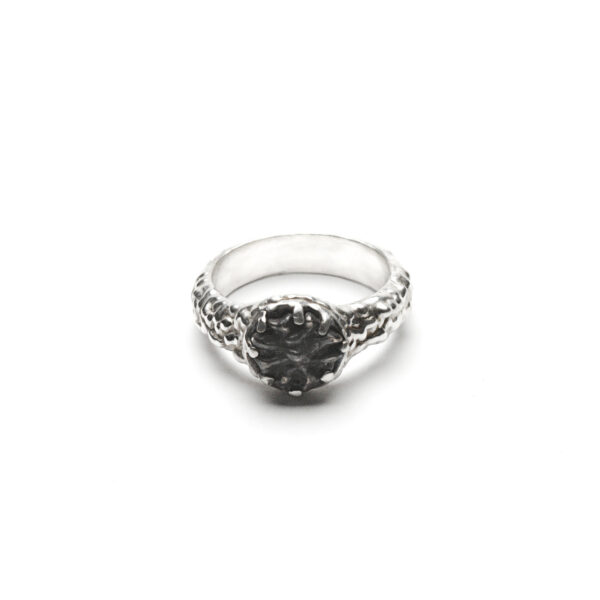 Truffle ring, silver ring with a black shibuichi stone